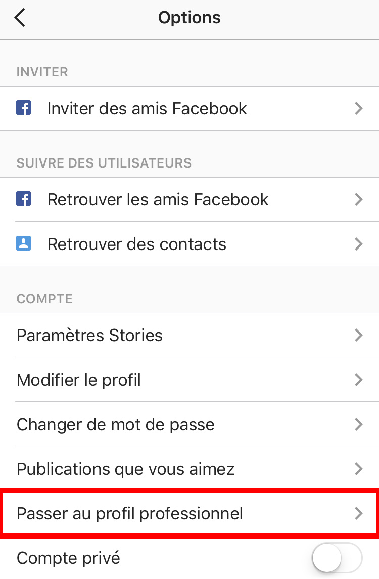 comment passer au profil instagram pro