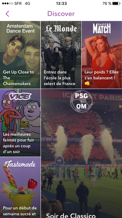 Onglet discover sur snapchat