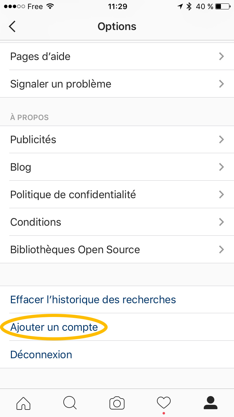 Ajouter un deuxième compte Instagram dans l'application mobile