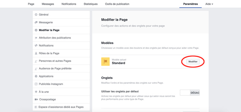 Des modèles de page facebook proposés