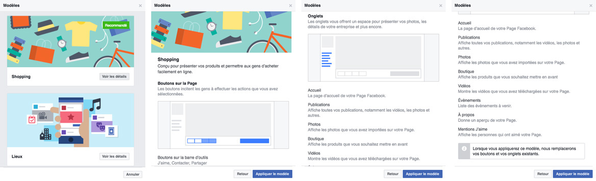 le modèle de page dédié aux e-commerçants sur Facebook