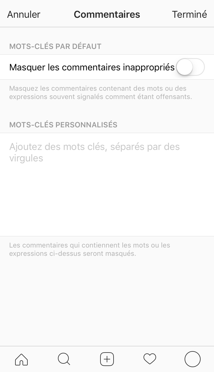 Masquer les commentaires inappropriés sur instagram - étape 2