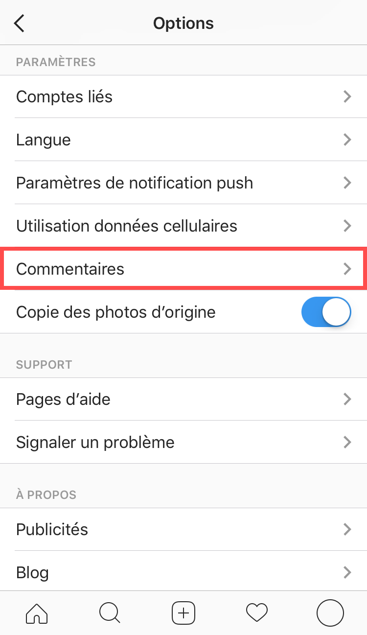 Masquer les commentaires inappropriés sur instagram - étape 1