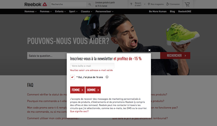 les codes promos e-commerce lors de l'inscription à la newsletter