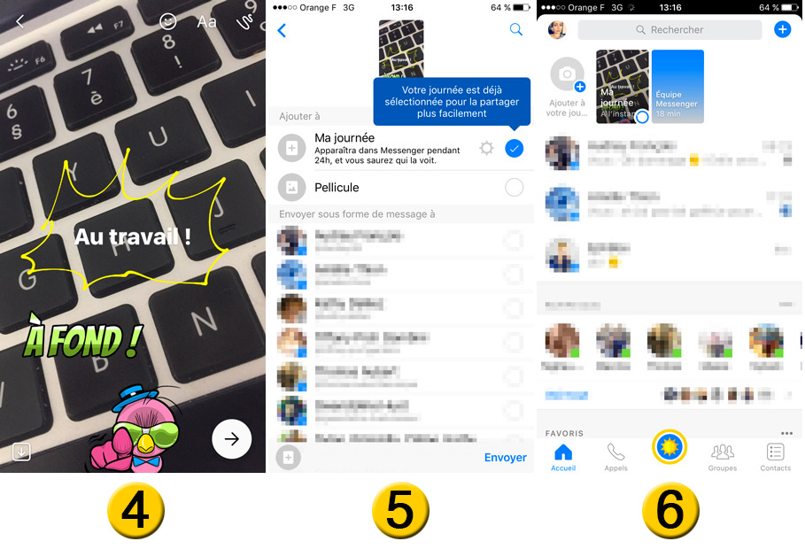 comment mettre en ligne une story pour le messenger day